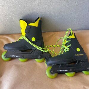vtg 90s Rollerblade Lightning Inline Skates Sz 40-6 Black Neon Yellow Kryptonics